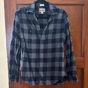 J. Crew Men's Blue and Gray Plaid Flannel Shirt